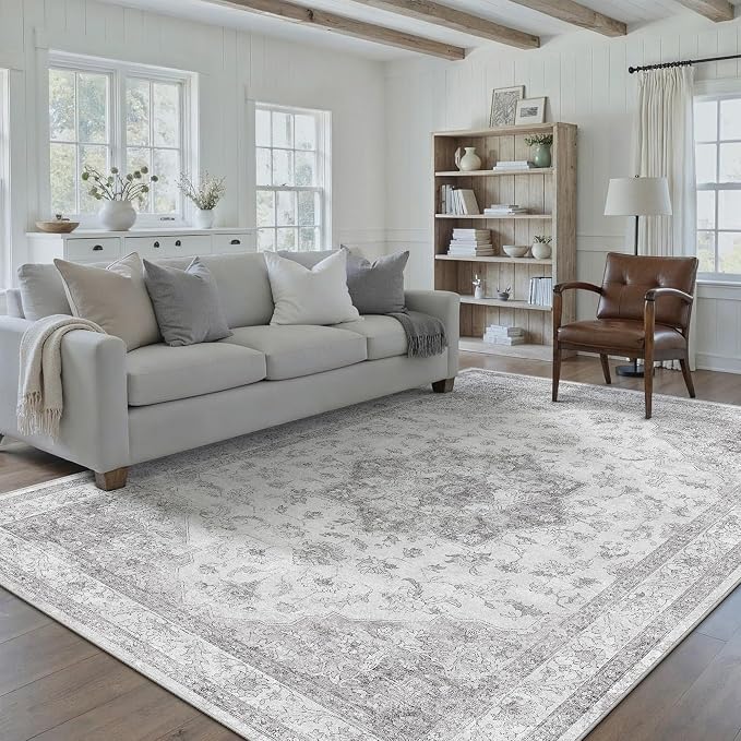 Grey Gray Area Rug 5x7 Washable Vintage Carpet - Image 5