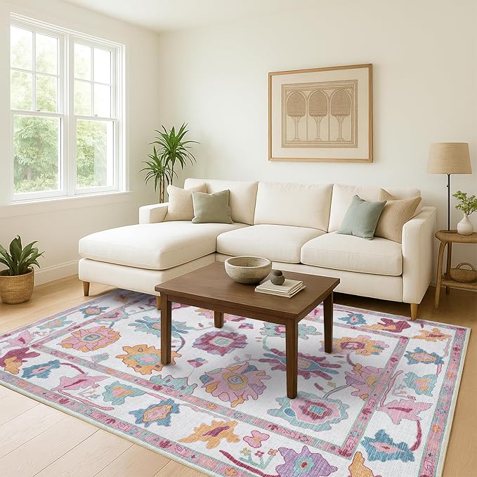 Fame Living Pink Oushak Runner Rug, Modern Runners, Small Throw Rugs, Short - Image 9