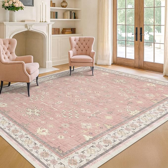 Pink and Gold Girls Rugs for Bedroom, 4x6 Non Slip Nursery Floral Area Rug - Image 3