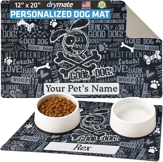 Drymate Personalized Pet Bowl Placemat, Custom Dog & Cat Food Feeding Mat by Drymate