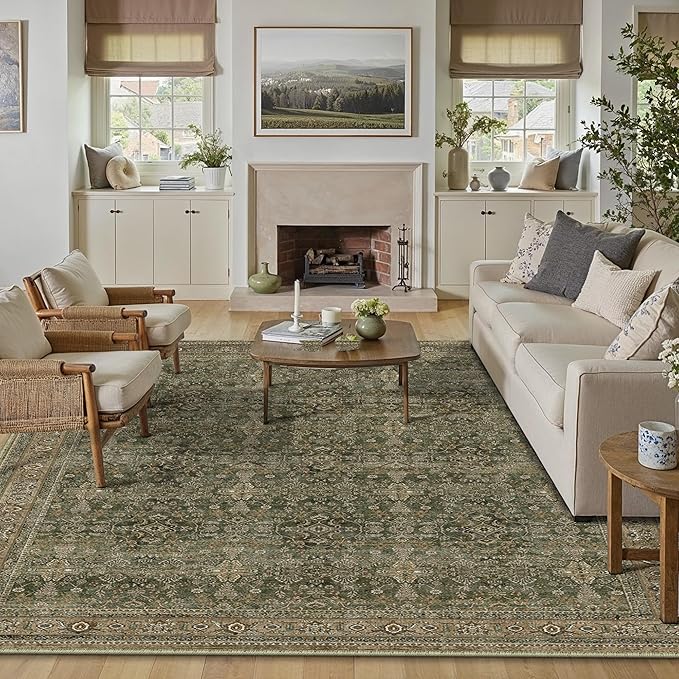 6x9 Area Rug for Living Room Green Brown Vintage Washable Bedroom Carpet - Image 5