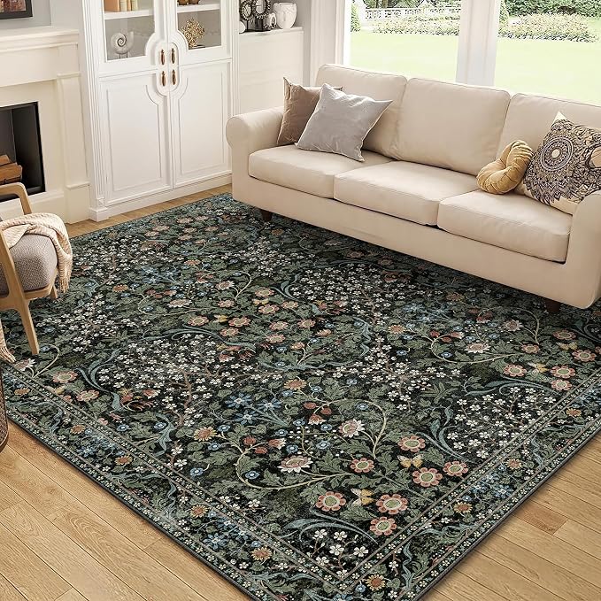 MUJOO Floral 5x7 Area Rugs, Washable Rug by MUJOO