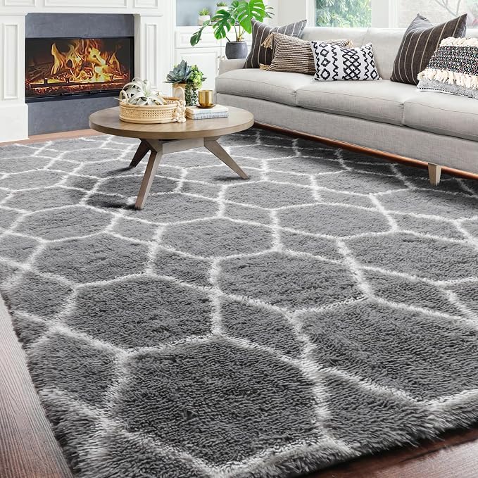 ONASAR Large Area Rugs for Living Room, 7x10 Grey and White Rug, Moroccan Thick by ONASAR