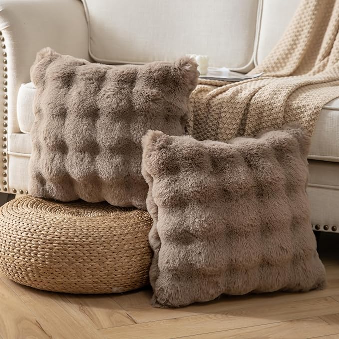 Pack of 2 Thick Plush Throw Pillow Covers Fluffy Wave Faux Fur Decorative - Image 2