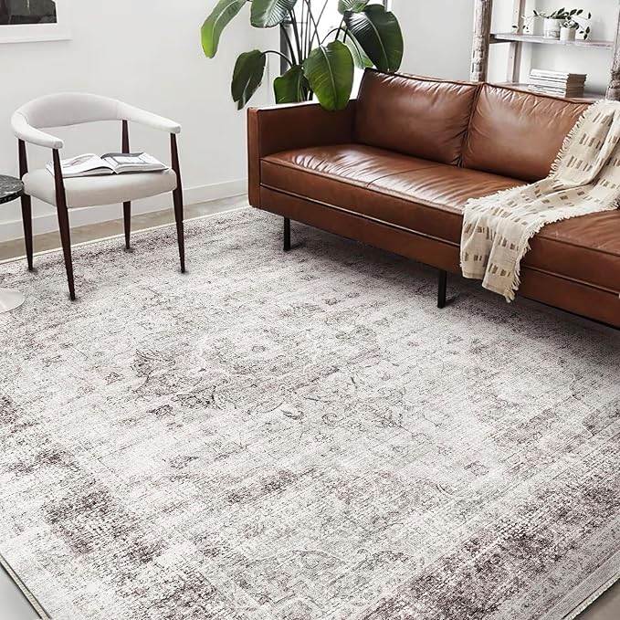 Washable Area Rug 9'x12' Floral red Boho Design Non-Shedding Easy Care Ideal - Image 2