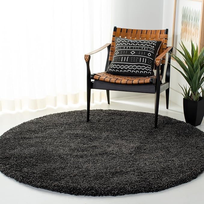 SAFAVIEH Milan Shag Collection 7' Round Dark Grey SG180 Solid Non-Shedding by SAFAVIEH