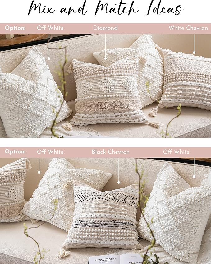 BlissBlush Pure White Decorative Throw Pillow Cover 22X22, Boho Accent Pillow - Image 5