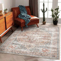 Area Rug 5'x7' Light Cyan and Light red Washable Rug Vintage Traditional Floor by CHAMPLANT