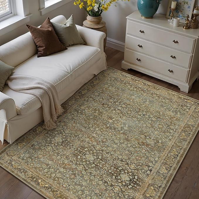 Area Rug 6x9 Brown Living Room Washable Vintage Carpet Non Slip Indoor Retro - Image 5