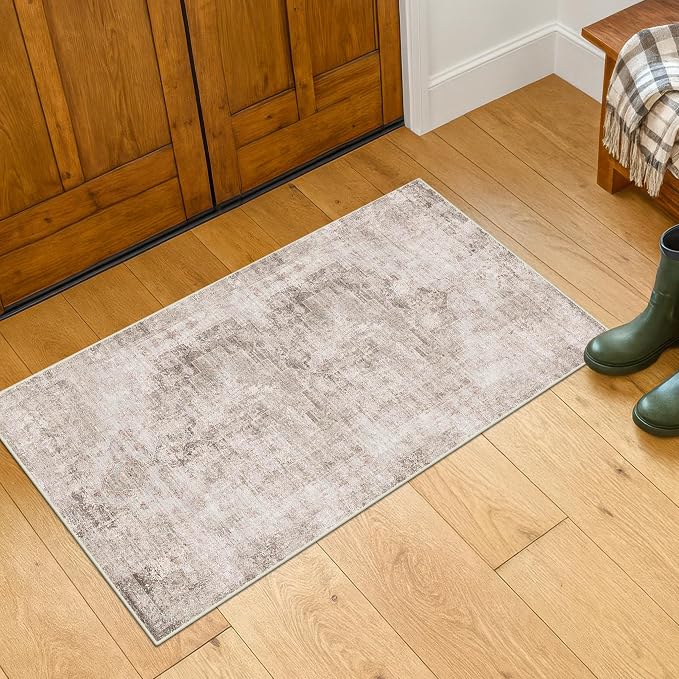 Light Brown 2x4 Runner Rug for Entryway Indoor, Kitchen Floor Waterproof by HazoHaus