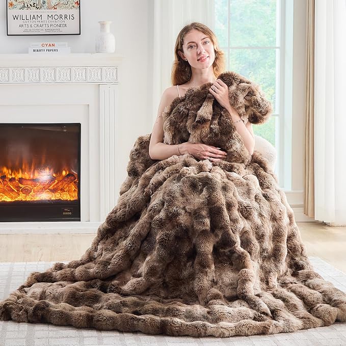 Lotus Karen Faux Fur Throw Blanket Tie-Dye Dark Coffee by LotusKaren