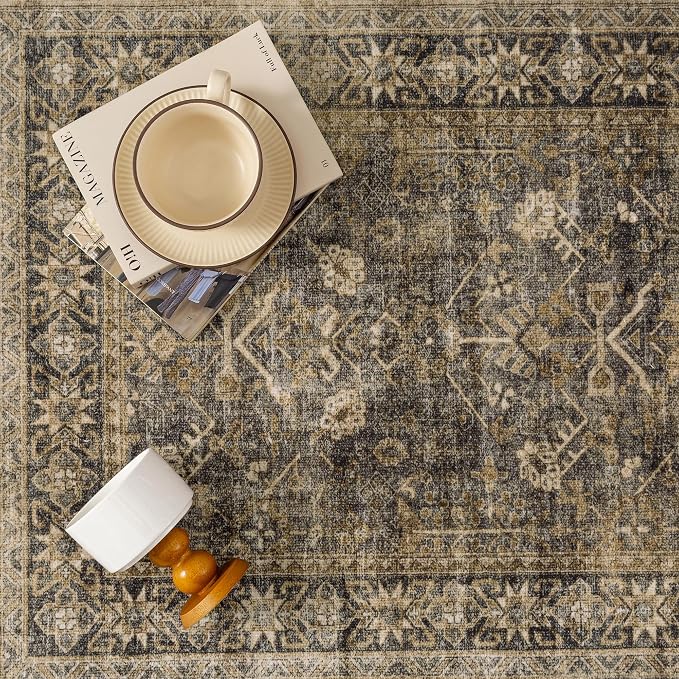 5x7 Brown Black Area Rug for Living Room Washable Vintage Distressed Carpet - Image 5