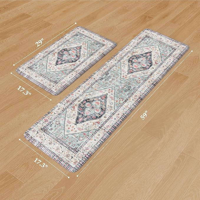 KIMODE Anti Fatigue Kitchen Mats, Boho Vintage Kitchen Rugs Sets of 2, Non Slip - Image 3