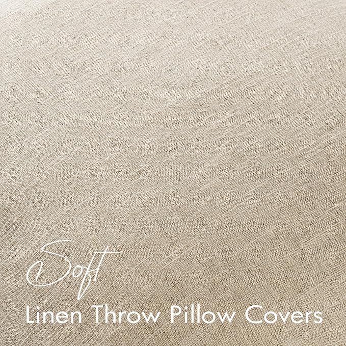 EMEMA Decorative Linen Throw Pillow Covers 24x24 Inch Natural Beige Boho - Image 4