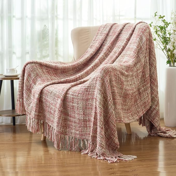 Multi-Color Light Pink Cable Knitted Throw Blanket - Image 6