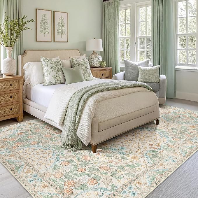 MUJOO Floral 5x7 Area Rugs, Washable Rug - Image 4