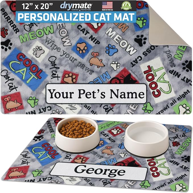 Drymate Personalized Pet Bowl Placemat, Custom Dog & Cat Food Feeding Mat by Drymate