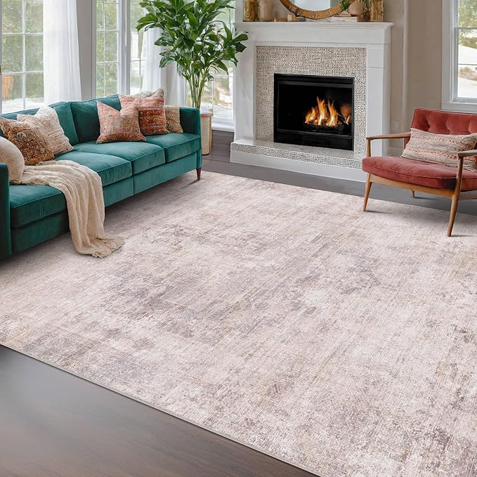 Pink and Grey 6x8 Living Room Rug, Morden Washable Area Rug - Image 6