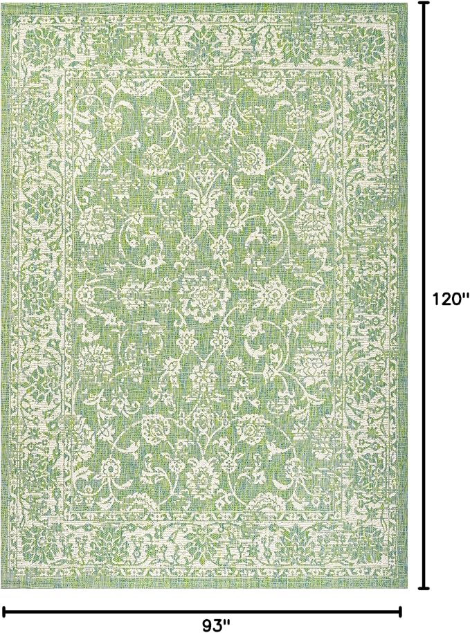 JONATHAN Y Weave Floral Indoor Outdoor Area Rug 8X10 Cream/Green, Tela Bohemian - Image 2