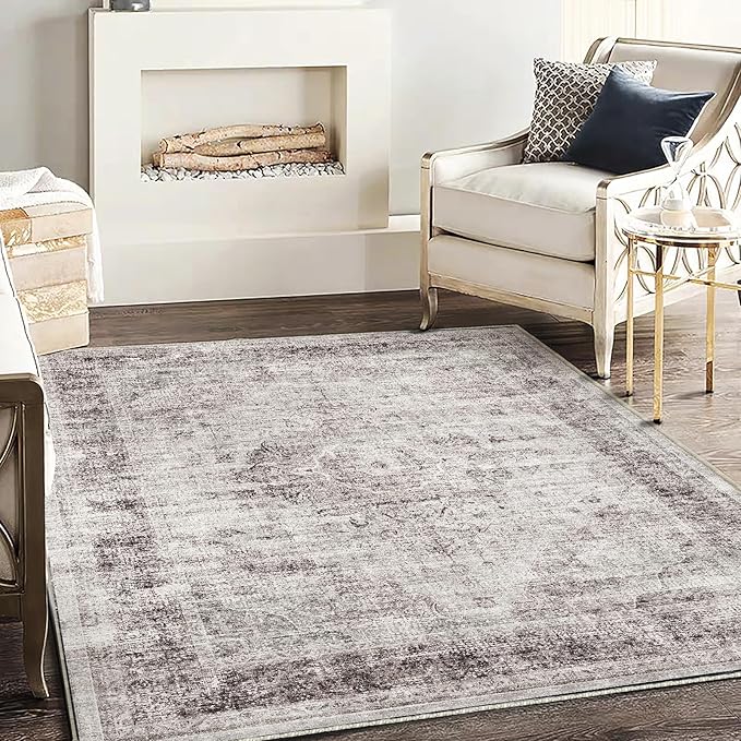 Area Rug 5'x7' Washable Rug Floral red Vintage Traditional Floor Cover Thin by CHAMPLANT
