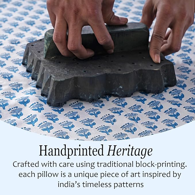 CPC Apatite Blue 100% Cotton Block Print Ruffle Sham Cover 20X36 inch Pack of 2 - Image 5