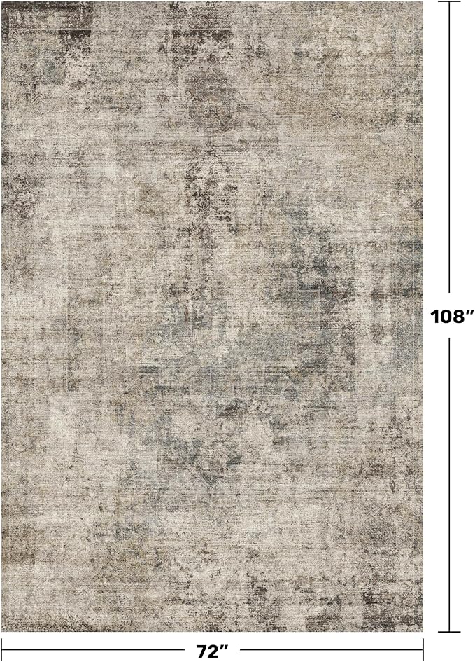 6x9 Brown Vintage Rug for Dining Room Under Kitchen Table, Modern Abstract - Image 2
