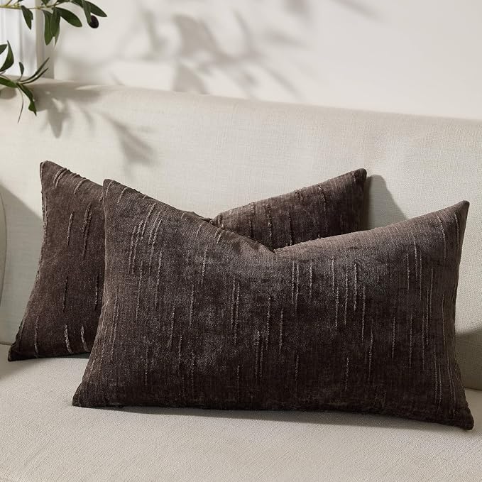 Set of 2 Soft Textured Throw Pillow Covers 12x20, Invisible Zipper Neutral by HOME