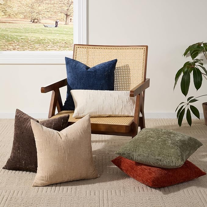 Set of 2 Soft Textured Throw Pillow Covers 24x24, Invisible Zipper Neutral - Image 7