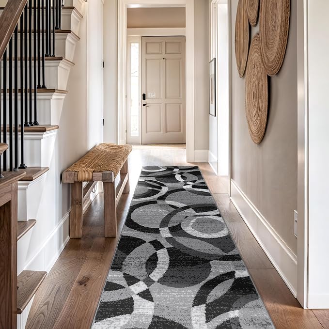 Rugshop Gray Modern Geometric Runner Rug, Abstract Circles, High-Traffic - Image 9