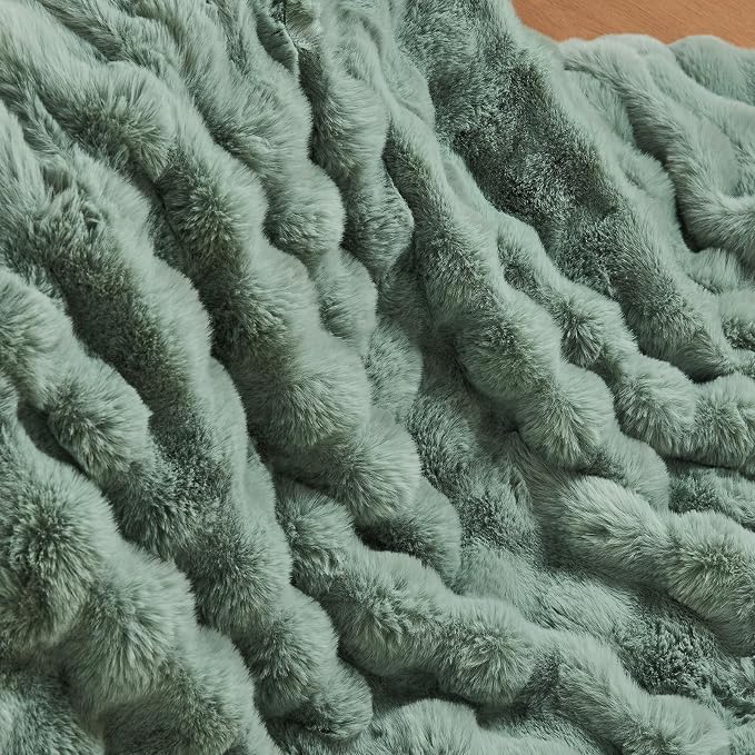Lotus Karen Faux Fur Throw Blanket Sage Green - Image 8