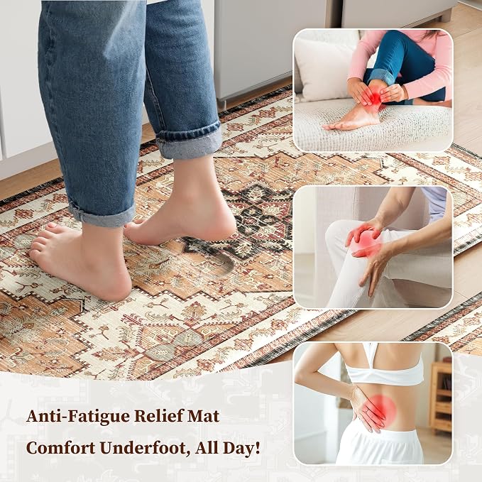 Boho Kitchen Mats for Floor 2 Piece Set Anti Fatigue Cushioned PVC Kitchen Rugs - Image 3