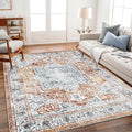 Area Rug 8x10 Washable Rug Tangerine Vintage Traditional Mat Distressed Indoor by CHAMPLANT