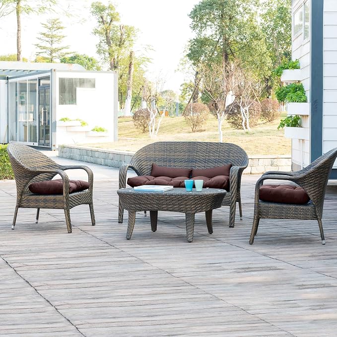 QILLOWAY Outdoor Patio Wicker Seat Cushions Group Loveseat/Two U-Shape/Two - Image 6