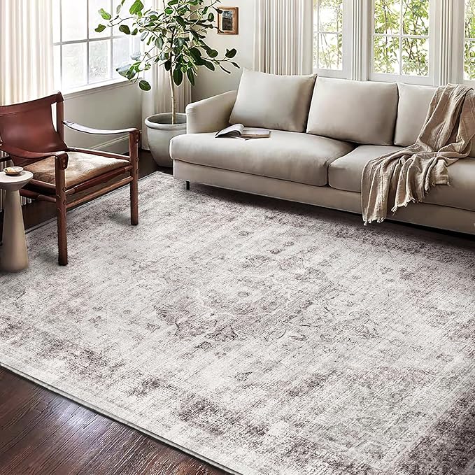 Washable Area Rug 10'x14' Floral red Boho Design Non-Shedding Easy Care Ideal - Image 4