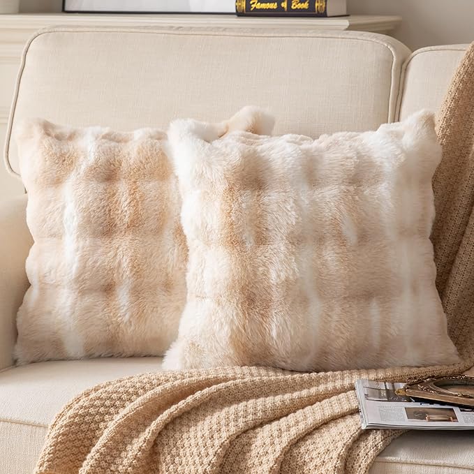 Pack of 2 Thick Plush Throw Pillow Covers Fluffy Wave Faux Fur Decorative by Joyouth