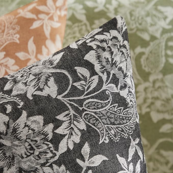 Floral Jacquard Throw Pillow Covers Set of 2, Background/Charcoal 24x24 Inch - Image 2