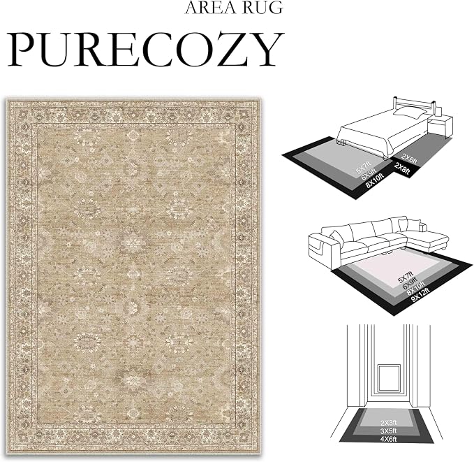 4x6 Brown Area Rug Non Slip Vintage Office Entryway Rug Distressed Machine - Image 2