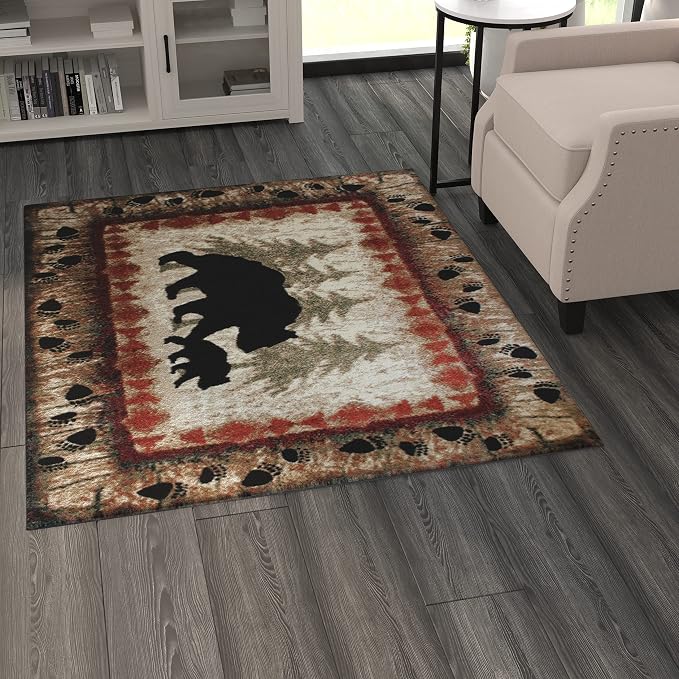 Masada Rugs, Cabin Lodge Area Rug Bear and Cub Scene - Image 3