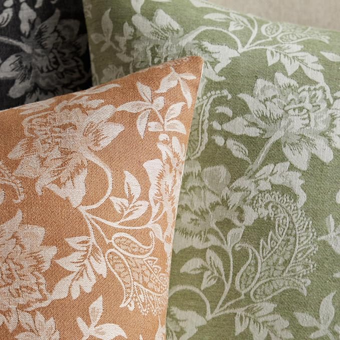 Floral Jacquard Lumbar Throw Pillow Covers Set of 2, Background/Caramal 12x20 - Image 3