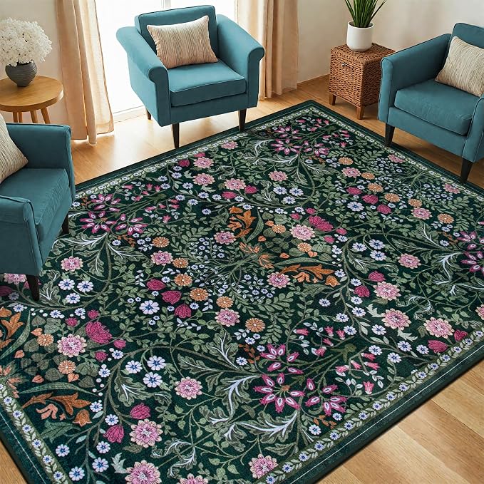 Area Rug Living Room Rugs: Floral 4x6 Washable Rug Vintage Soft Boho Non-Slip - Image 2