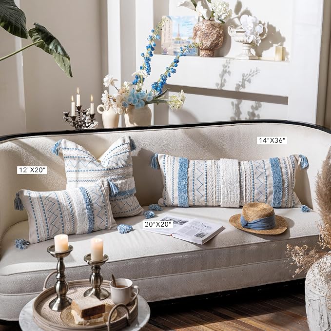 BlissBlush Blue Decorative Lumbar Throw Pillow Cover 12x20 Combo Set of 2 - Image 7