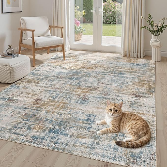 Area Rug for Living Room: 4x6 Washable Neutral Abstract Modern Soft Rugs Non by UERMEI