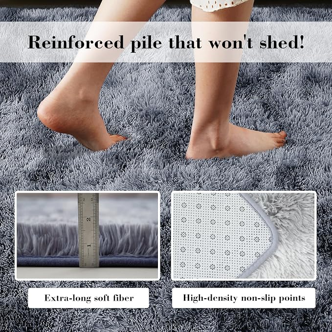 Soft Runner Rugs for Bedroom, Mottling Dark Grey 3x7 Area Rugs Fluffy Rug Shag - Image 5