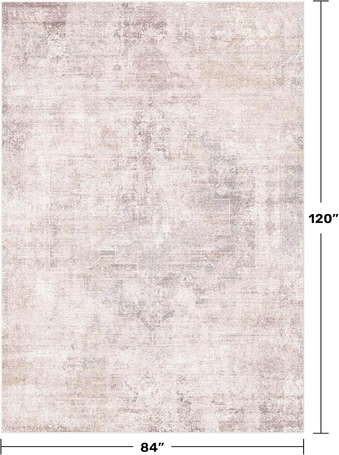 Pink and Grey Living Room Medallion Rug 7x10 - Image 2