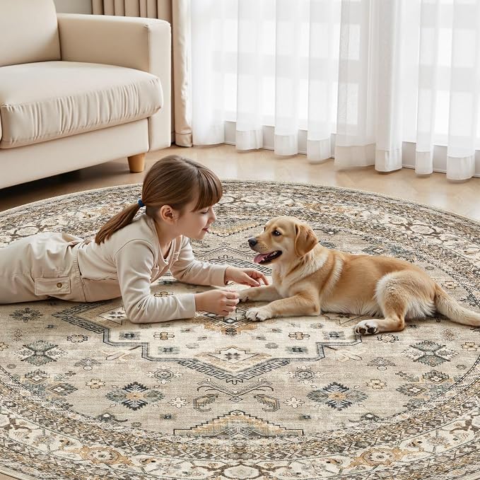 8ft Round Vintage Living Room Area Rug - Image 5