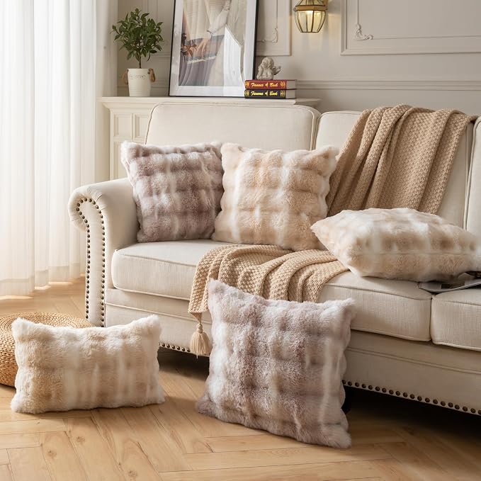 Pack of 2 Thick Plush Throw Pillow Covers Fluffy Wave Faux Fur Decorative - Image 6