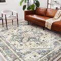 Area Rug 6'x9' Cyan Khaki Washable Vintage Traditional Floor Cover Thin Retro by CHAMPLANT