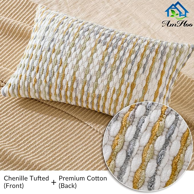 AmHoo Boho Chenille Pillow Cover Decorative Tufted Pillowcase - Image 3