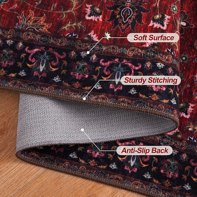Tangsoo 2x3 Washable Rugs for Entryway, Vintage Floral Rug Red Small Area Rug - Image 6