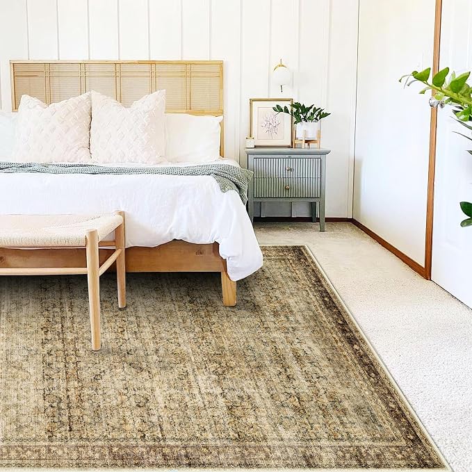 5x7 Washable Area Rug Vintage Brown Traditional Floor Cover Foldable Thin Rug - Image 2